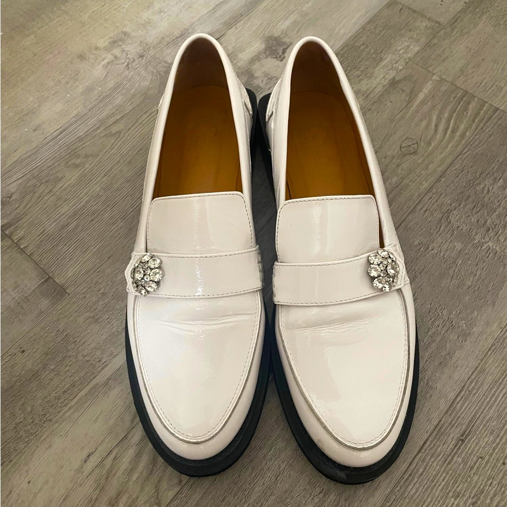 Ganni Jewel Mocassins | White - Worn Once